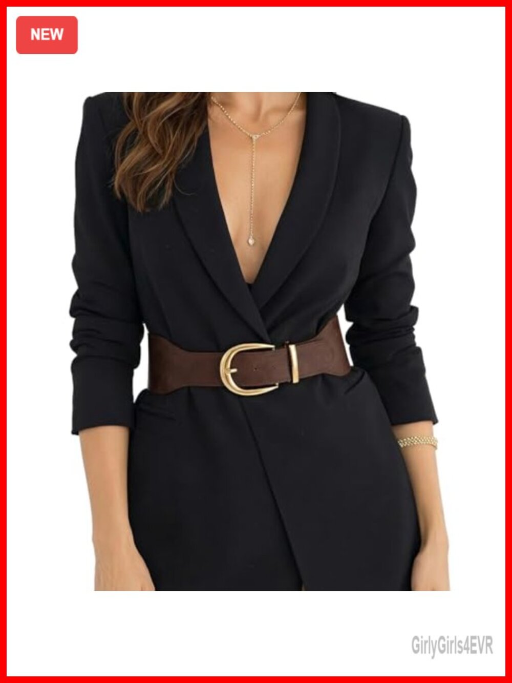 Women Wide Elastic Waist Belt with Gold Buckle Stretchy Cinch Belt